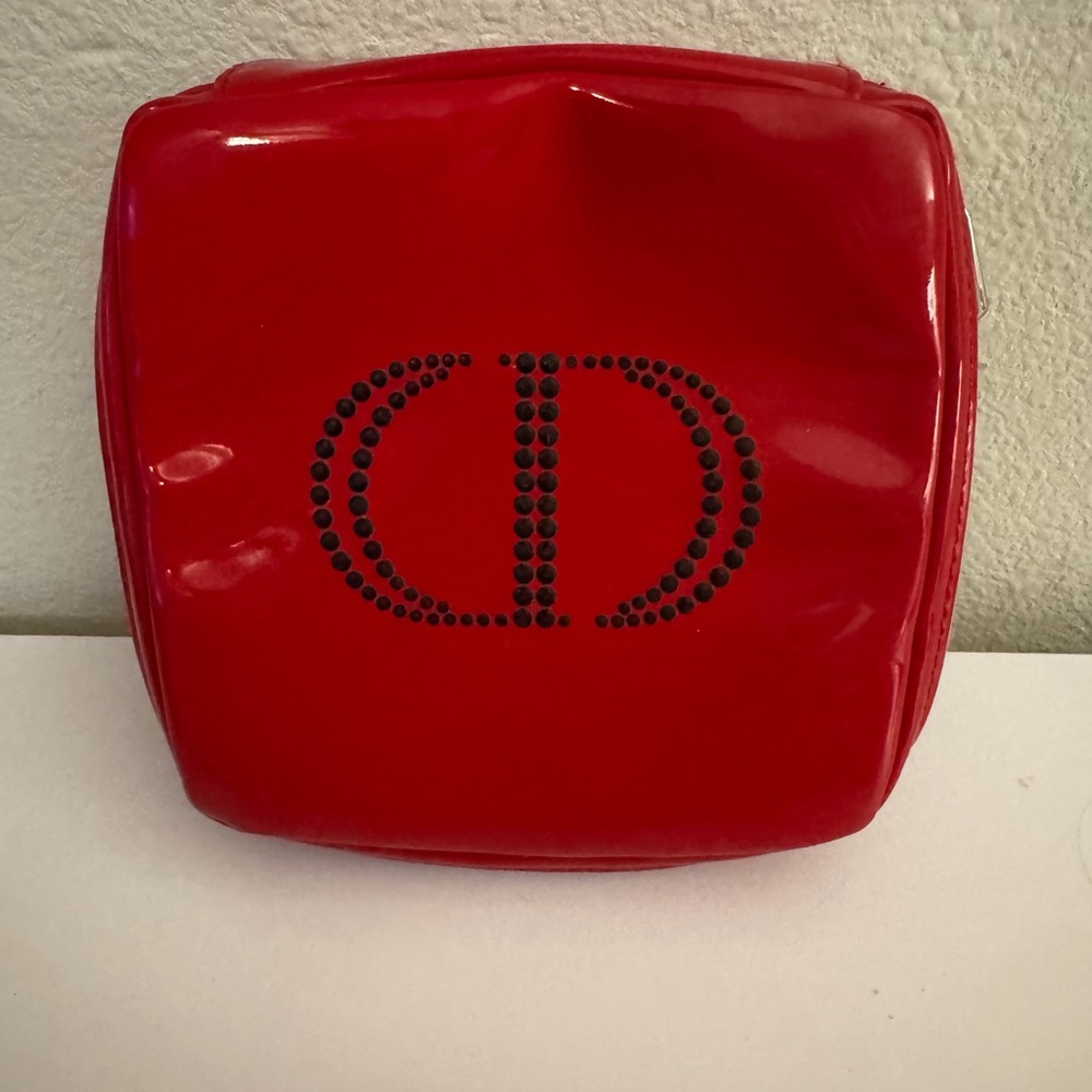 Dior Red Cosmetic Bag with Studded CD Logo